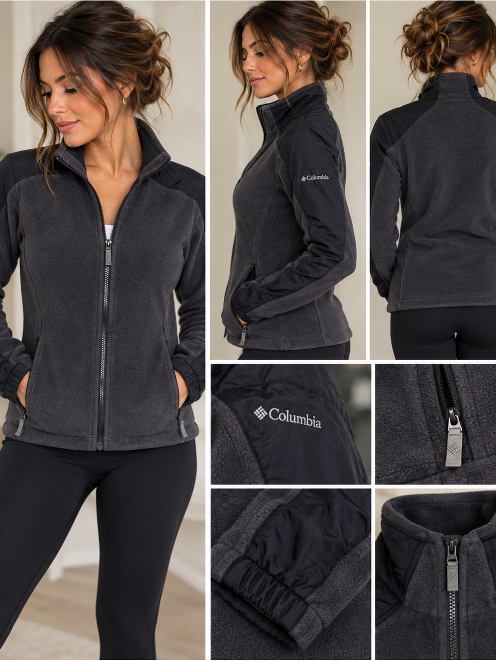 Columbia Vertex Jacket Womens Small Gray/Black Fleece Interchange Core Ventilate